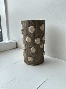 Vase with dots, low - grey/beige